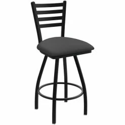 Holland Bar Stool XL 410 Jackie 30" Ladderback Swivel Bar Stool With Black Wrinkle Finish And Canter Storm Seat