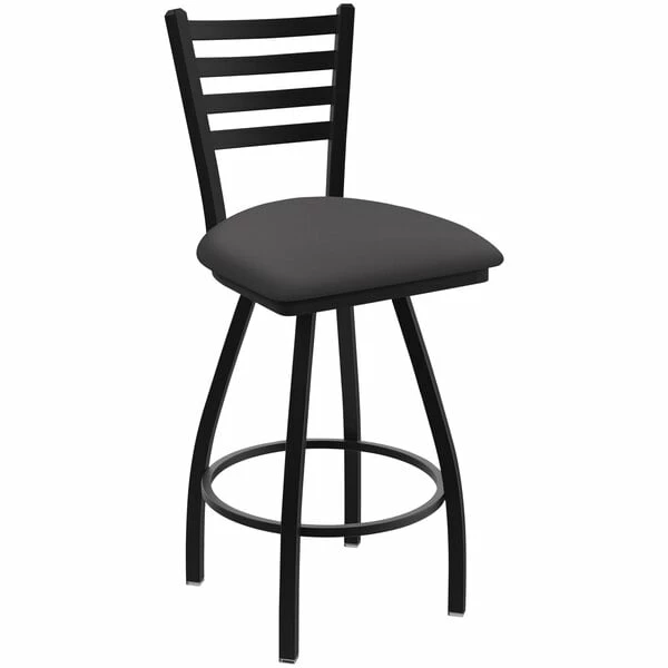 Holland Bar Stool XL 410 Jackie 30" Ladderback Swivel Bar Stool With Black Wrinkle Finish And Canter Storm Seat 1 Holland Bar Stool XL 410 Jackie 30" Ladderback Swivel Bar Stool With Black Wrinkle Finish And Canter Storm Seat