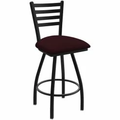 Holland Bar Stool XL 410 Jackie 30" Ladderback Swivel Bar Stool With Black Wrinkle Finish And Canter Bordeaux Seat