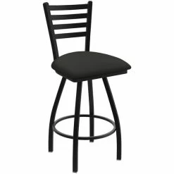 Holland Bar Stool XL 410 Jackie 30" Ladderback Swivel Bar Stool With Black Wrinkle Finish And Canter Iron Seat
