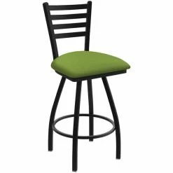 Holland Bar Stool XL 410 Jackie 30" Ladderback Swivel Bar Stool With Black Wrinkle Finish And Canter Kiwi Green Seat