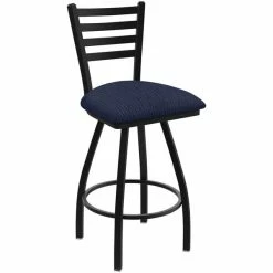 Holland Bar Stool XL 410 Jackie 30" Ladderback Swivel Bar Stool With Black Wrinkle Finish And Graph Anchor Seat