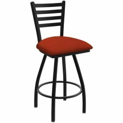 Holland Bar Stool XL 410 Jackie 30" Ladderback Swivel Bar Stool With Black Wrinkle Finish And Graph Poppy Seat