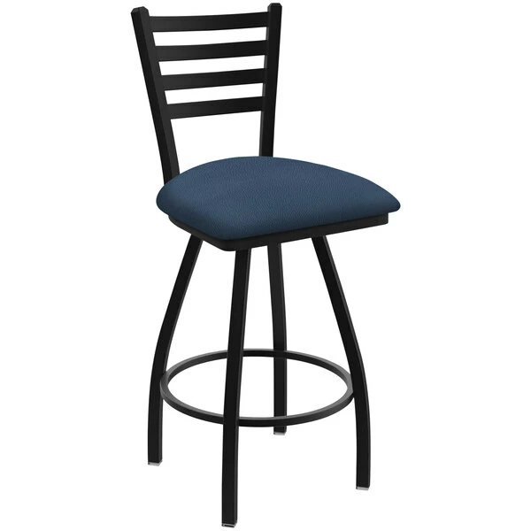 Holland Bar Stool XL 410 Jackie 30" Ladderback Swivel Bar Stool With Black Wrinkle Finish And Rein Bay Seat 1 Holland Bar Stool XL 410 Jackie 30" Ladderback Swivel Bar Stool With Black Wrinkle Finish And Rein Bay Seat
