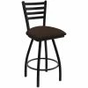 Holland Bar Stool XL 410 Jackie 30" Ladderback Swivel Bar Stool With Black Wrinkle Finish And Rein Coffee Seat