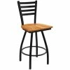 Holland Bar Stool XL 410 Jackie 30" Ladderback Swivel Bar Stool With Black Wrinkle Finish And Medium Maple Seat