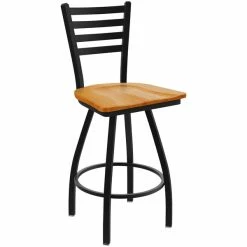 Holland Bar Stool XL 410 Jackie 30" Ladderback Swivel Bar Stool With Black Wrinkle Finish And Medium Oak Seat