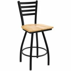Holland Bar Stool XL 410 Jackie 30" Ladderback Swivel Bar Stool With Black Wrinkle Finish And Natural Maple Seat