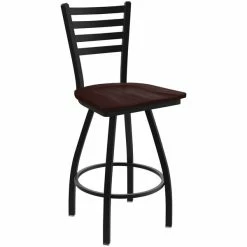 Holland Bar Stool XL 410 Jackie 30" Ladderback Swivel Bar Stool With Black Wrinkle Finish And Dark Cherry Maple Seat