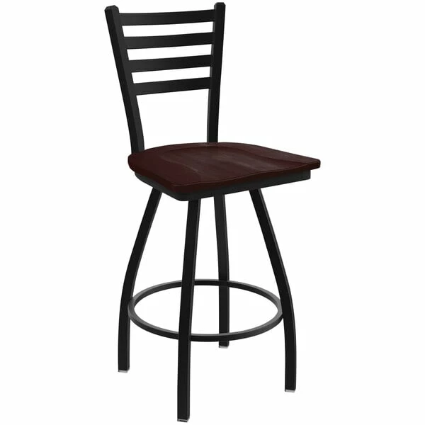 Holland Bar Stool XL 410 Jackie 30" Ladderback Swivel Bar Stool With Black Wrinkle Finish And Dark Cherry Maple Seat 1 Holland Bar Stool XL 410 Jackie 30" Ladderback Swivel Bar Stool With Black Wrinkle Finish And Dark Cherry Maple Seat