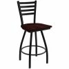 Holland Bar Stool XL 410 Jackie 30" Ladderback Swivel Bar Stool With Black Wrinkle Finish And Dark Cherry Oak Seat