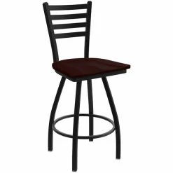 Holland Bar Stool XL 410 Jackie 30" Ladderback Swivel Bar Stool With Black Wrinkle Finish And Dark Cherry Oak Seat