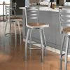 Lancaster Table & Seating Clear Coat Finish Ladder Back Swivel Bar Stool With Vintage Wood Seat