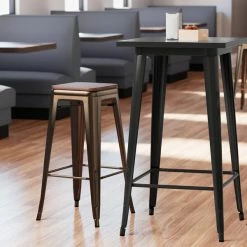 LT&S Alloy Series Lancaster Table & Seating Alloy Series Copper Metal Indoor Industrial Cafe Bar Height Stool With Walnut Wood Seat