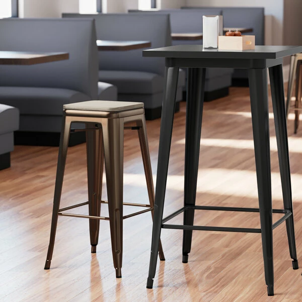 LT&S Alloy Series Lancaster Table & Seating Alloy Series Copper Stackable Metal Indoor Industrial Barstool With Gray Wood Seat 1 LT&S Alloy Series Lancaster Table & Seating Alloy Series Copper Stackable Metal Indoor Industrial Barstool With Gray Wood Seat