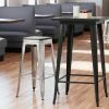 LT&S Alloy Series Lancaster Table & Seating Alloy Series Clear Coated Metal Indoor Industrial Cafe Bar Height Stool With Black Wood Seat