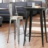 LT&S Alloy Series Lancaster Table & Seating Alloy Series Clear Coated Metal Indoor Industrial Cafe Bar Height Stool With Vertical Slat Back And Natural Wood Seat
