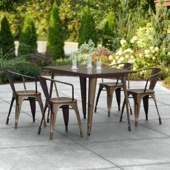 LT&S Alloy Series Lancaster Table & Seating Alloy Series 48" X 30" Copper Dining Height Outdoor Table With 4 Arm Chairs