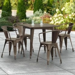 LT&S Alloy Series Lancaster Table & Seating Alloy Series 32" X 32" Copper Dining Height Outdoor Table With 4 Arm Chairs
