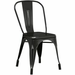 LT&S Alloy Series Lancaster Table & Seating Alloy Series Distressed Black Metal Indoor Industrial Cafe Chair With Vertical Slat Back And Gray Wood Seat -Lancaster Table & Seating Shop 2453146