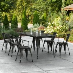 LT&S Alloy Series Lancaster Table & Seating Alloy Series 63" X 32" Distressed Black Dining Height Outdoor Table With 6 Arm Chairs