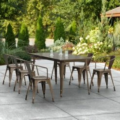 LT&S Alloy Series Lancaster Table & Seating Alloy Series 63" X 32" Copper Dining Height Outdoor Table With 6 Arm Chairs