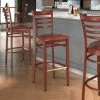 LT&S Spartan Series Lancaster Table & Seating Spartan Series Bar Height Metal Ladder Back Chair With Mahogany Wood Grain Finish And Burgundy Vinyl Seat