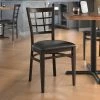 LT&S Spartan Series Lancaster Table & Seating Spartan Series Metal Window Back Chair With Walnut Wood Grain Finish And Black Vinyl Seat