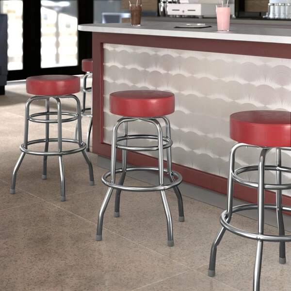 Lancaster Table & Seating Crimson Double Ring Barstool With 3 1/2" Thick Seat 1 Lancaster Table & Seating Crimson Double Ring Barstool With 3 1/2" Thick Seat