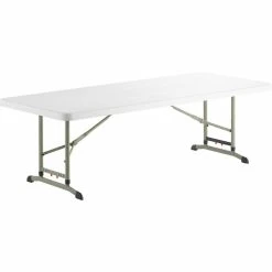 Lancaster Table & Seating 30" X 72" Granite White Heavy-Duty Blow Molded 22"-32" Adjustable Height Plastic Folding Table