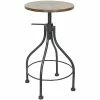 BFM Seating Lincoln Screw Sand Black Steel Backless Barstool With Autumn Ash Wood Seat
