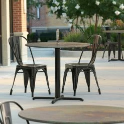LT&S Excalibur Lancaster Table & Seating Excalibur 36" Round Dining Height Table With Textured Canyon Painted Metal Finish And Cross Base Plate