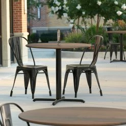 LT&S Excalibur Lancaster Table & Seating Excalibur 36" Round Dining Height Table With Textured Farmhouse Finish And Cross Base Plate