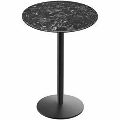 Holland Bar Stool EuroSlim 36" Round Black Marble Indoor / Outdoor Bar Height Table With Round Base