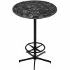 Holland Bar Stool EuroSlim 36" Round Black Marble Indoor / Outdoor Bar Height Table With Foot Rest Base