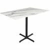 Holland Bar Stool EuroSlim 32" X 48" White Marble Indoor / Outdoor Bar Height Table With Cross Base