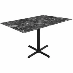 Holland Bar Stool EuroSlim 32" X 48" Black Marble Indoor / Outdoor Standard Height Table With Cross Base