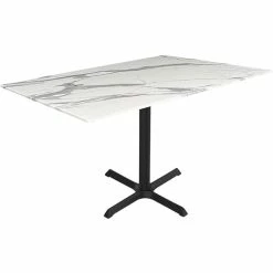 Holland Bar Stool EuroSlim 32" X 48" White Marble Indoor / Outdoor Table With Cross Base
