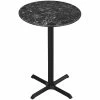 Holland Bar Stool EuroSlim 36" Round Black Marble Indoor / Outdoor Bar Height Table With Cross Base
