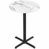 Holland Bar Stool EuroSlim 36" Round White Marble Indoor / Outdoor Bar Height Table With Cross Base