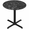 Holland Bar Stool EuroSlim 36" Round Black Marble Indoor / Outdoor Table With Cross Base