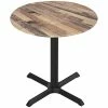 Holland Bar Stool EuroSlim 36" Round Rustic Wood Indoor / Outdoor Standard Height Table With Cross Base
