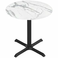 Holland Bar Stool EuroSlim 36" Round White Marble Indoor / Outdoor Standard Height Table With Cross Base