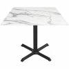 Holland Bar Stool EuroSlim Square White Marble Indoor / Outdoor Table With Cross Base