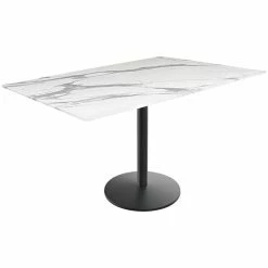 Holland Bar Stool EuroSlim 32" X 48" White Marble Indoor / Outdoor Standard Height Table With Round Base