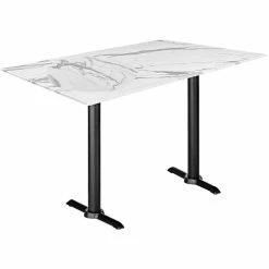 Holland Bar Stool EuroSlim 32" X 48" White Marble Indoor / Outdoor Bar Height Table With End Column Base