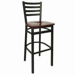 BFM Seating Lima Metal Ladder Back Barstool With Mahogany Wooden Seat