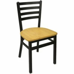 BFM Seating Lima Metal Ladder Back Side Chair With Natural Wooden Seat
