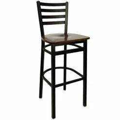 BFM Seating Lima Metal Ladder Back Barstool With Walnut Wooden Seat