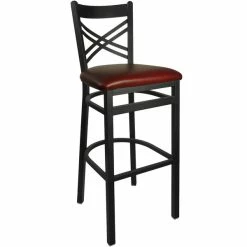 BFM Seating Akrin Metal Barstool With 2" Burgundy Vinyl Seat